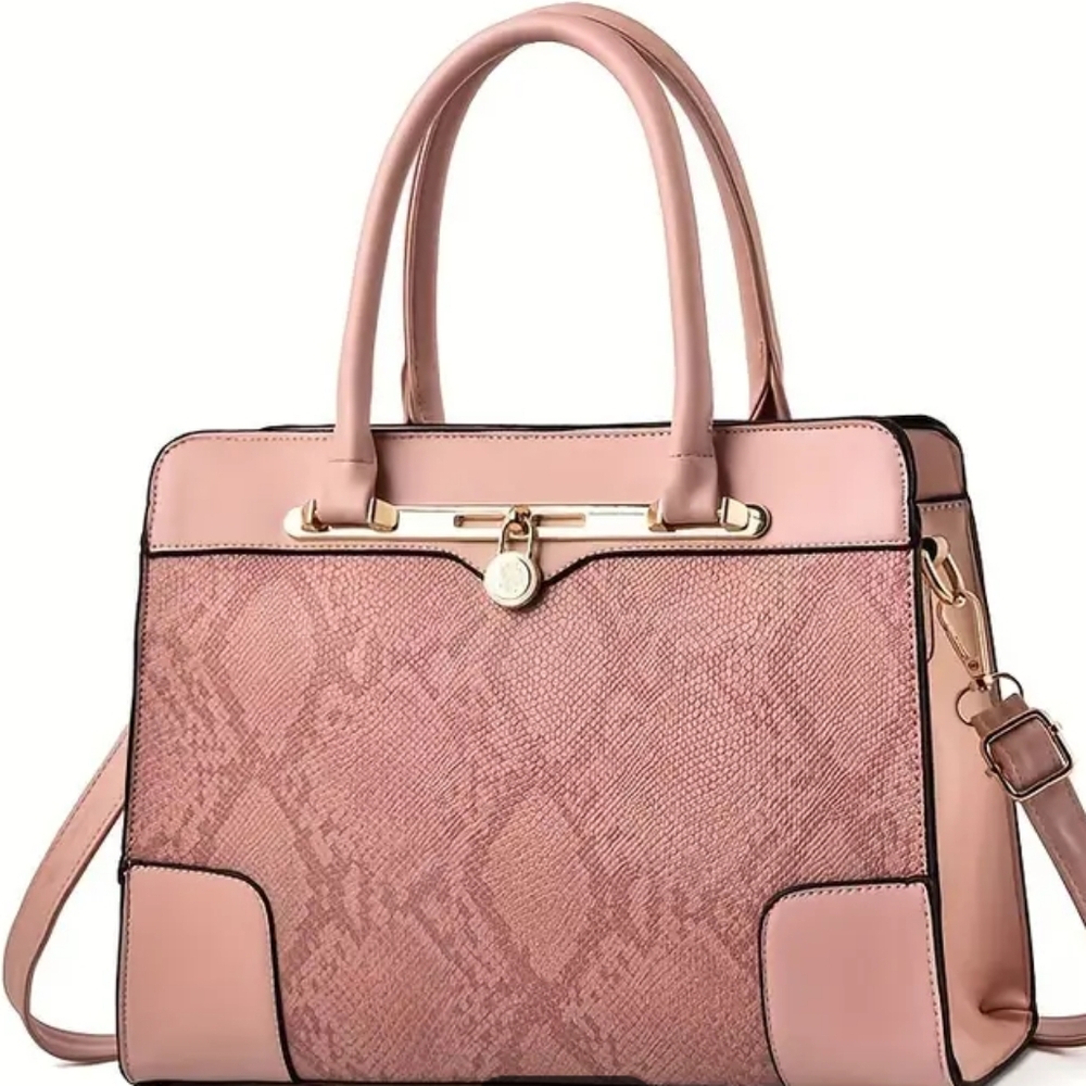 Pink Leather Snakeskin Pattern Satchel